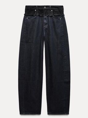 Zara dark wash mid waist the deconstructed barrel leg jeans made in Europe NWT